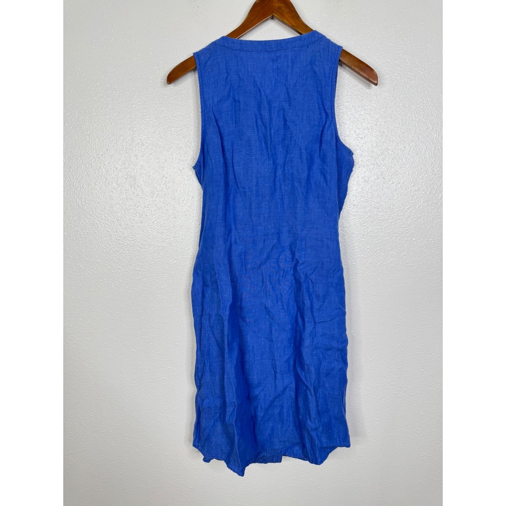 J.McLaughlin Blue Linen Sleeveless Button Front Tie Waist Shirt Dress Small - Picture 2 of 5